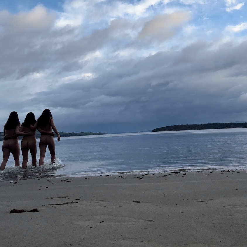 3 female friends swimming in the Tasmanian waters. Tourism Tasmania, travel tasmania, come down for air